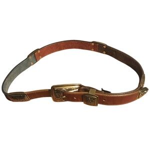 VTG Brighton Western Style Leather Belt With Gold Tone Hardware 1994